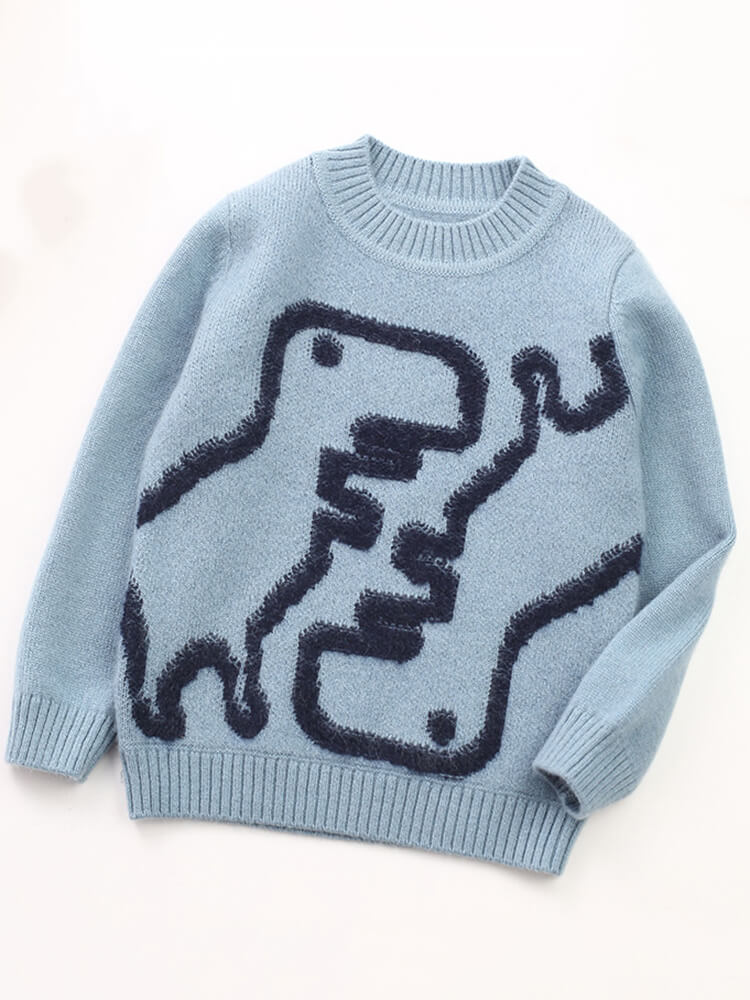 Kids Dinosaur Pattern Pure Cashmere Crewneck Pullover Sweater